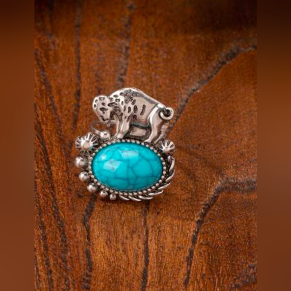 Vintage Blue and Silver Adjustable Ring with Ornate Design